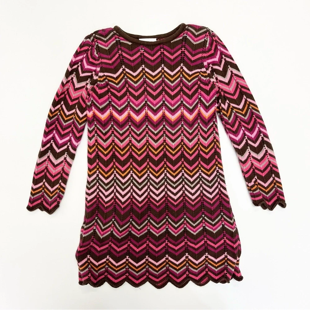 Hanna Andersson Knit Crochet Chevron Striped Dress 110 cm